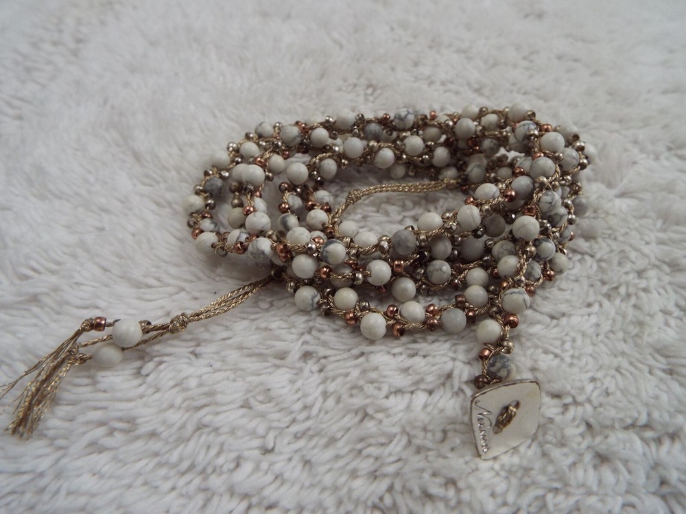 Goldtone White Bead Wrap Bracelet