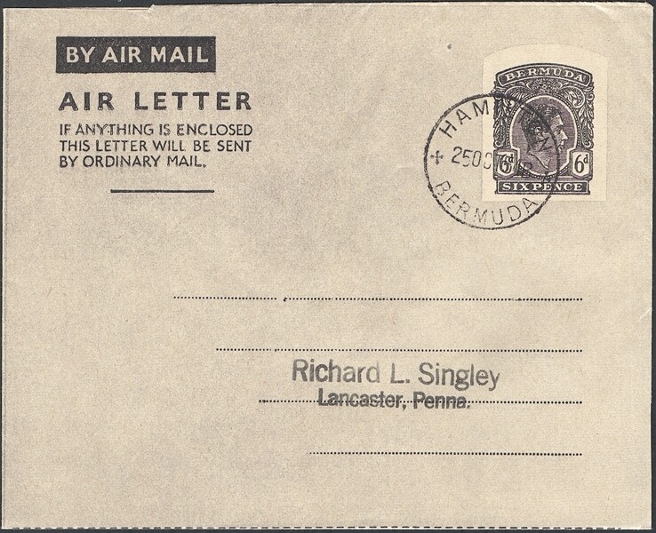 BERMUDA, 1954. Aerogramme H&G 2, Hamilton - Lancaster, PA