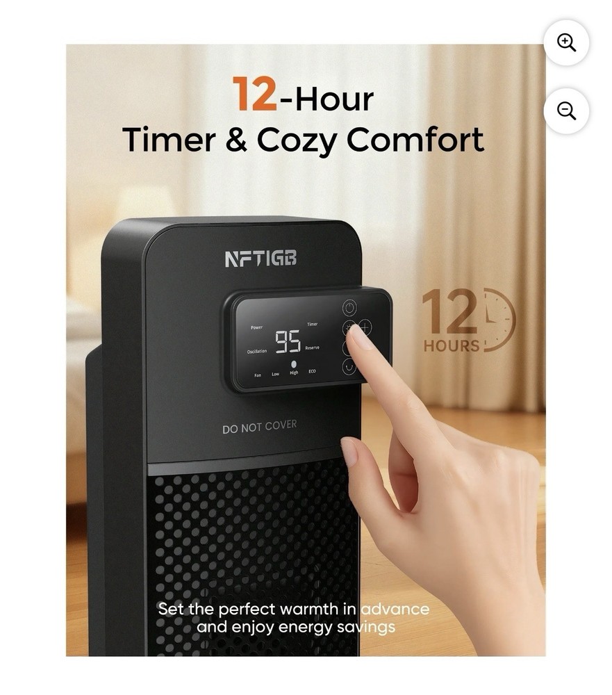 Space Heater 24” 1500W Oscillating Electric Tower With Remote Control