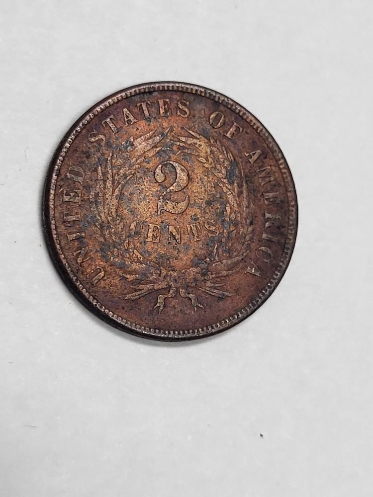1866 Two Cent Piece CHEAP !! Excellent details corroded