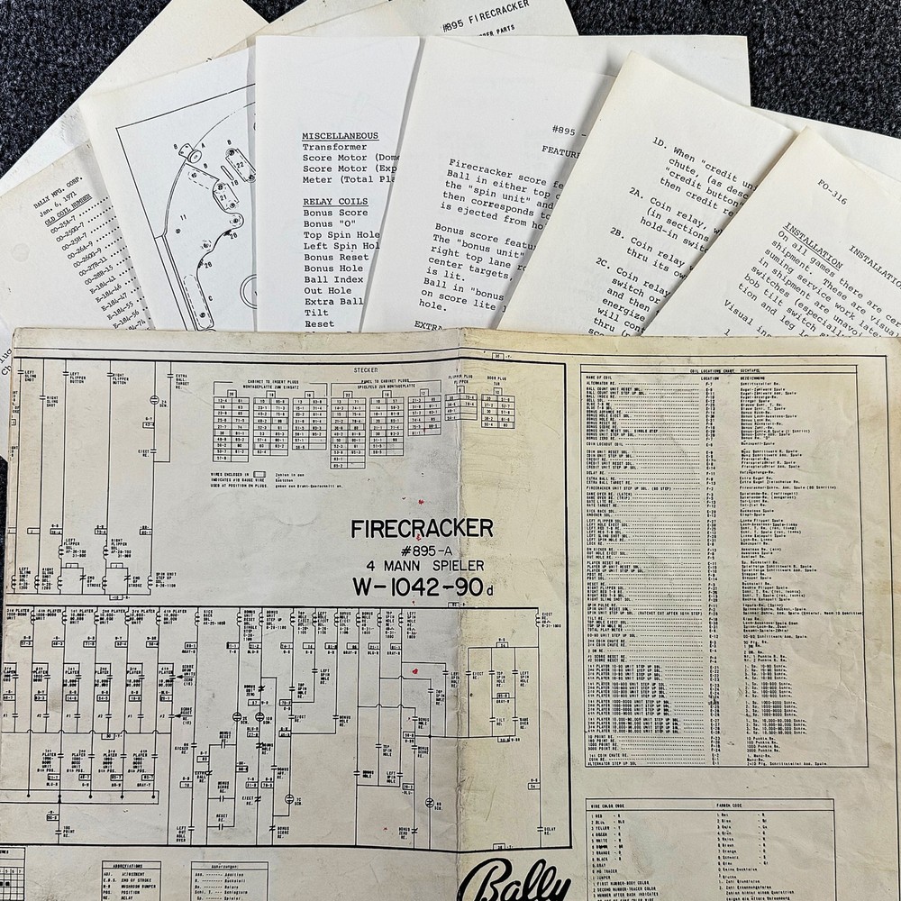 Bally Firecracker Pinball Machine Game Manual Schematics BONUS PACKET ORIGINAL