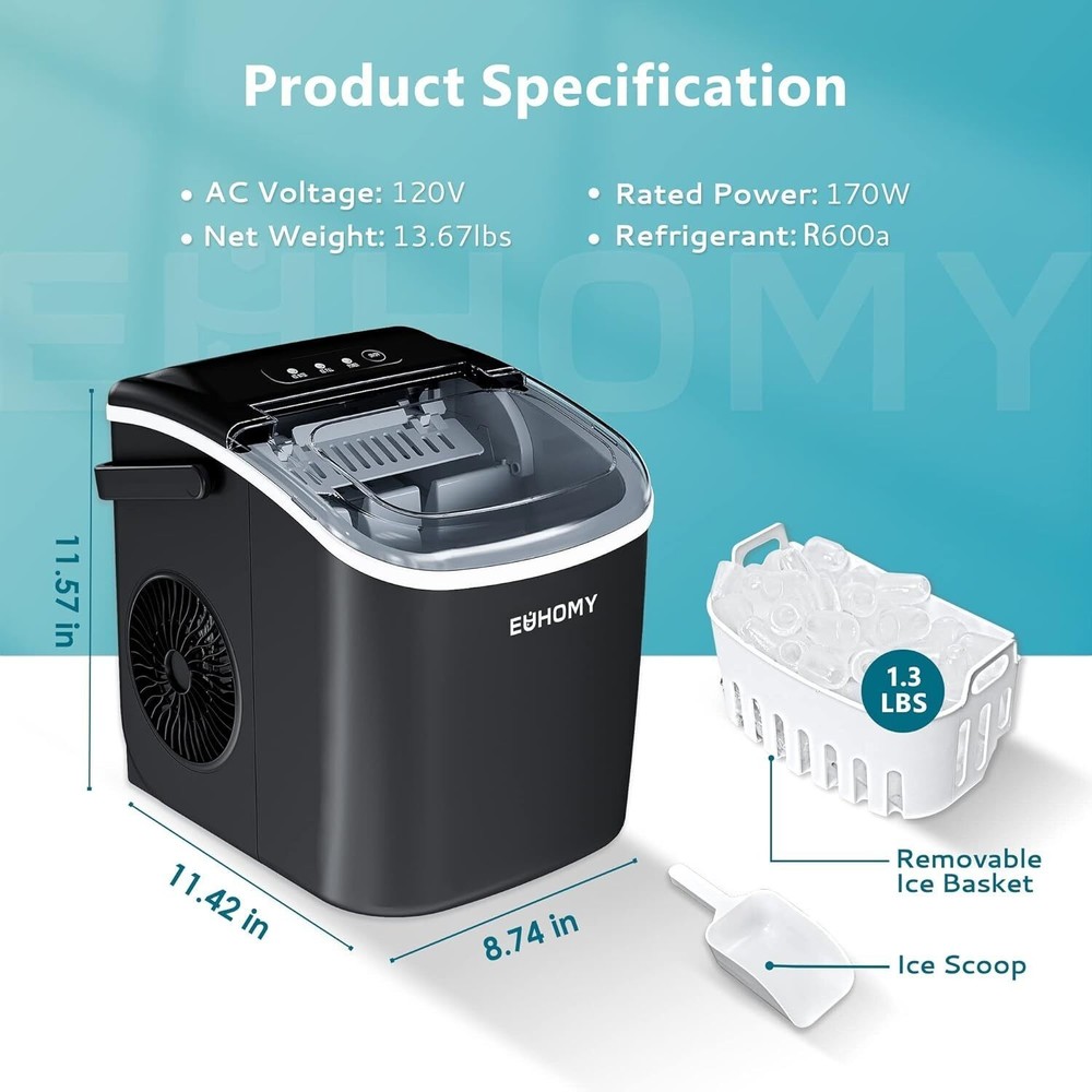 Countertop Ice Maker Machine with Handle Auto-Cleaning Portable for Home/Kitchen