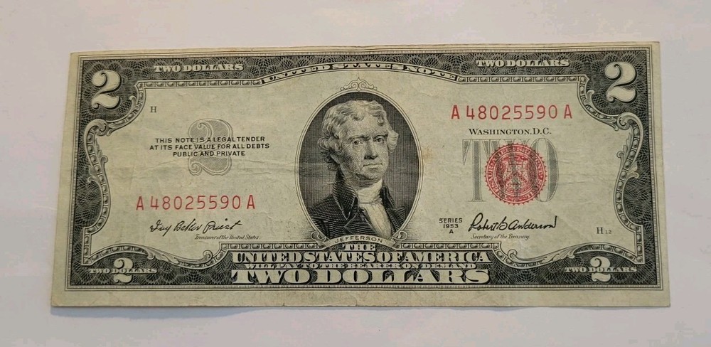 1953 A  $2 Dollar Red Seal  Banknote