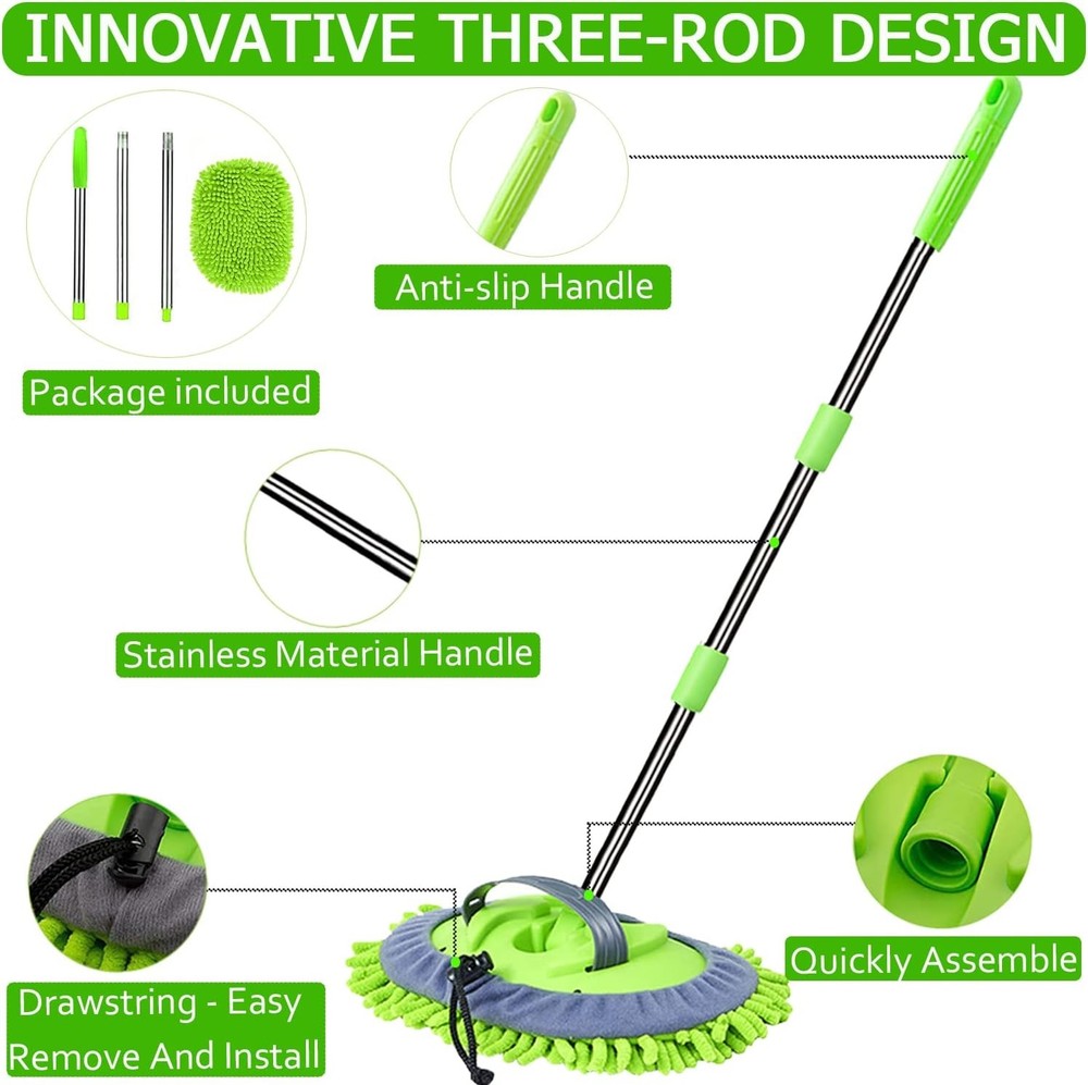 Car Wash Brush Mop with Long Handle Microfiber Chenille Scratch Free Tool