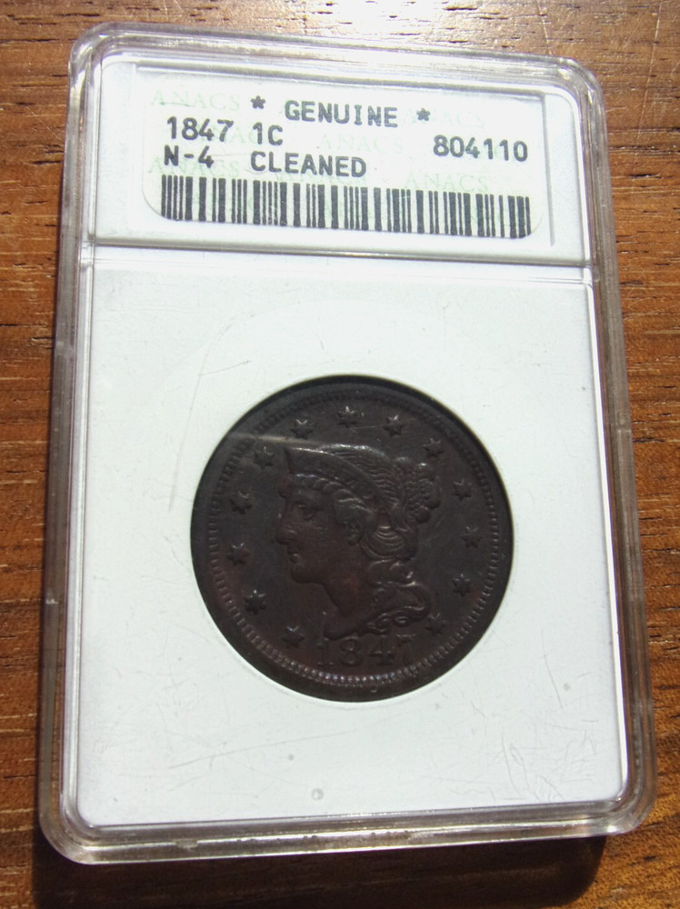 1847 ONE CENT N-4 NICE BOLD OVERDATE ANACS BETTER GRADE