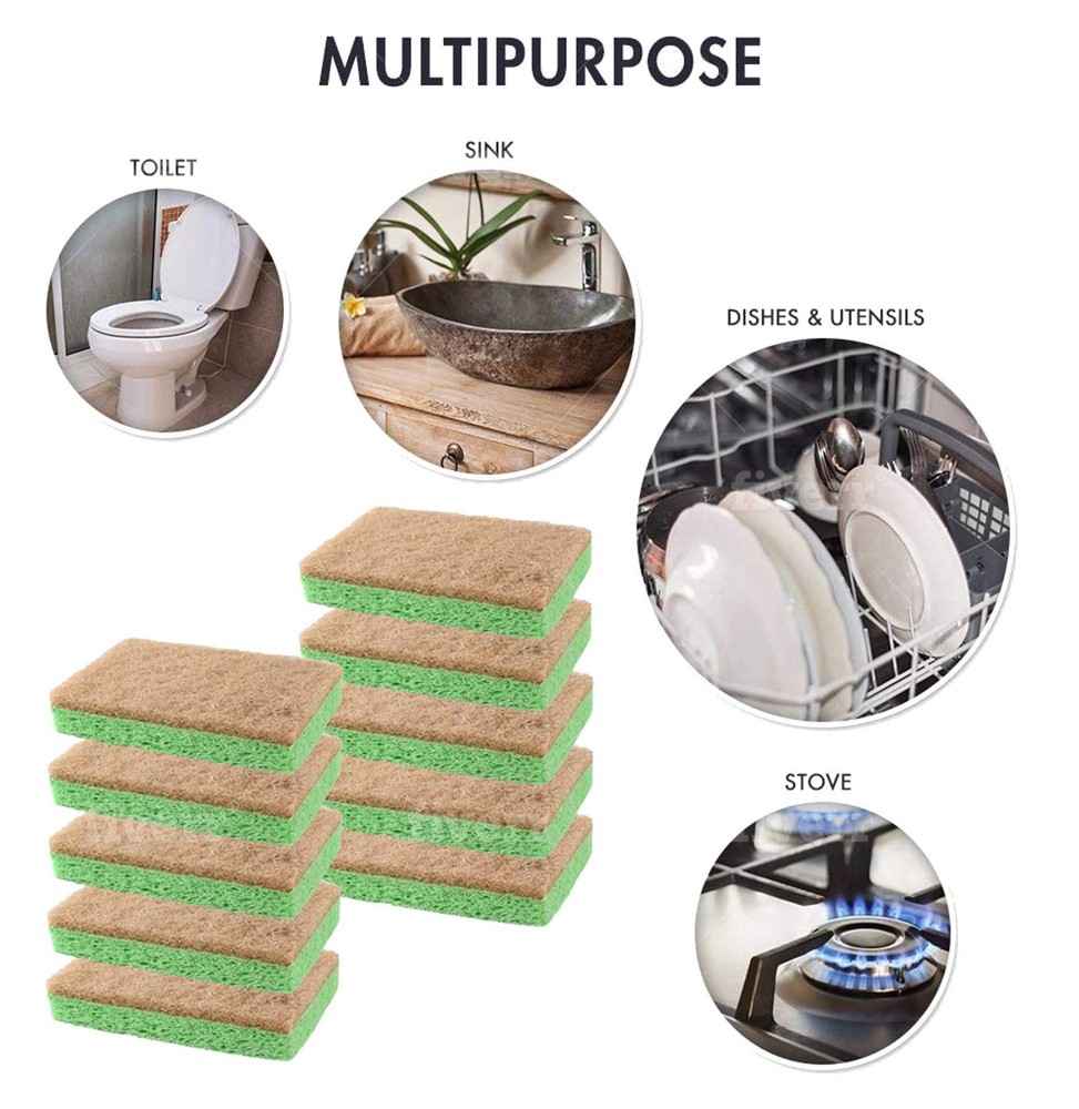 SCRUBIT Natural Sponges - 10 Pack Biodegradable Compostable Cellulose and Coc...