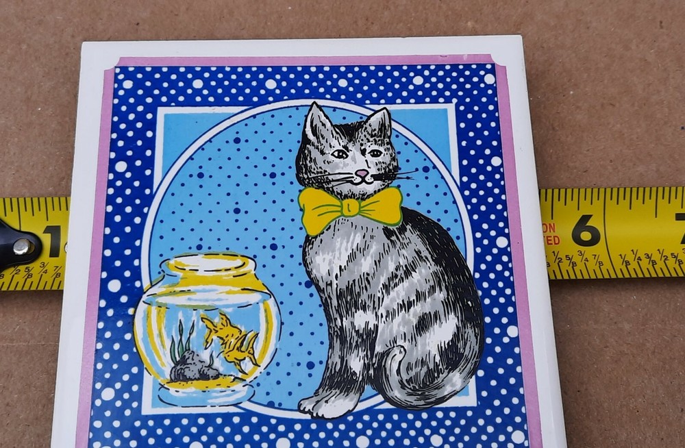 Vintage Cathay Cat Ceramic Tile Trivet