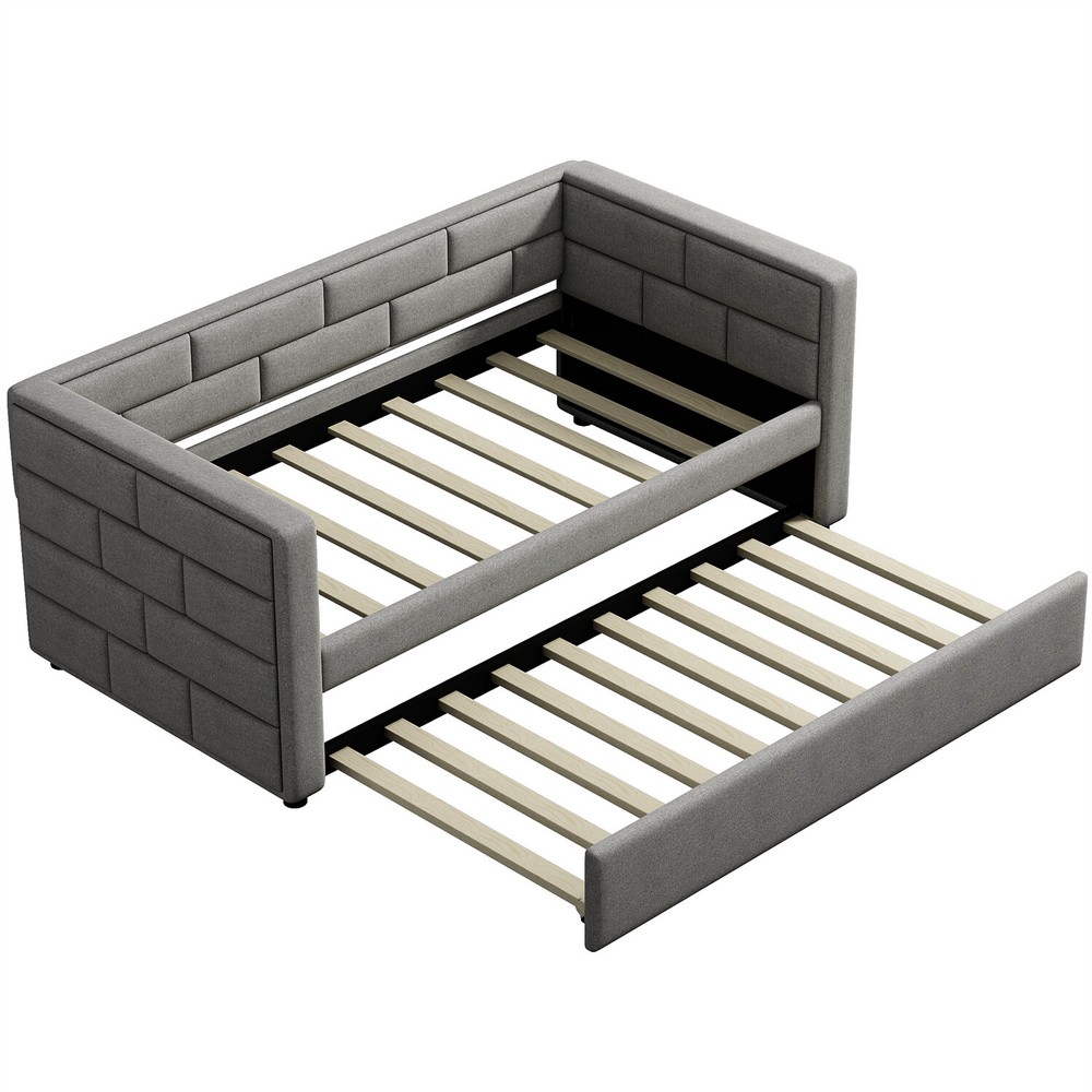 Twin Size Daybed with Pull Out Trundle Bed Upholstered Bed Frame Sofa Bed US