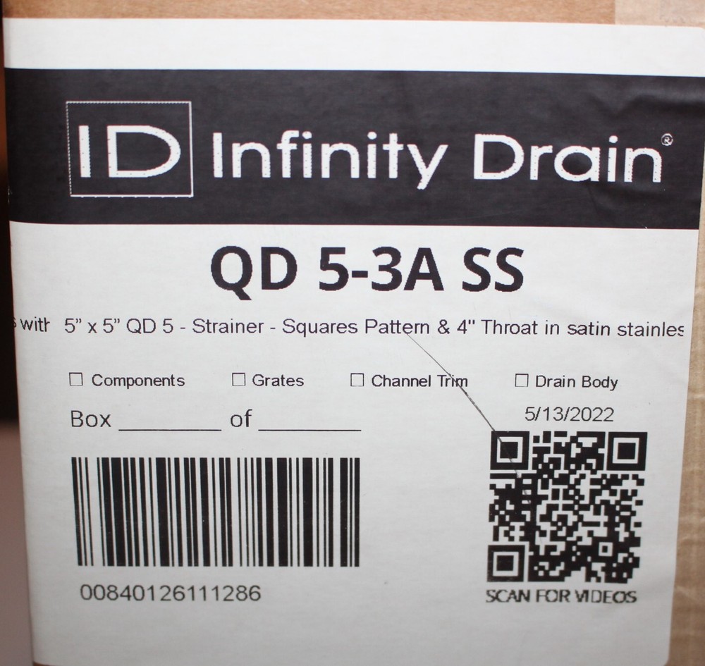 Infinity Drain QD 5-3A SS 5" x 5" High Flow Drain Kit Satin Stainless