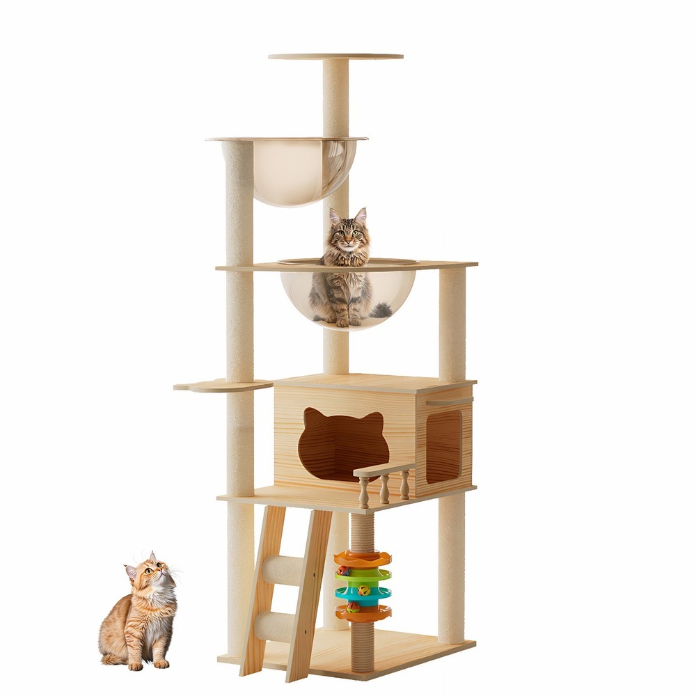 Modern Cat Tower with Scratching Posts, Perch & Acrylic Hammock for Cats