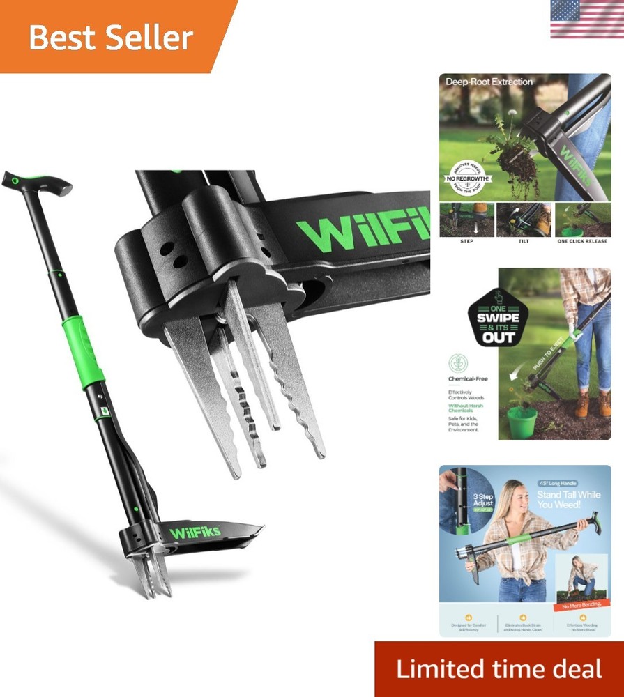 Stand-Up Weeder with 36"-45" Adjustable Handle for Effortless Garden Maintenance