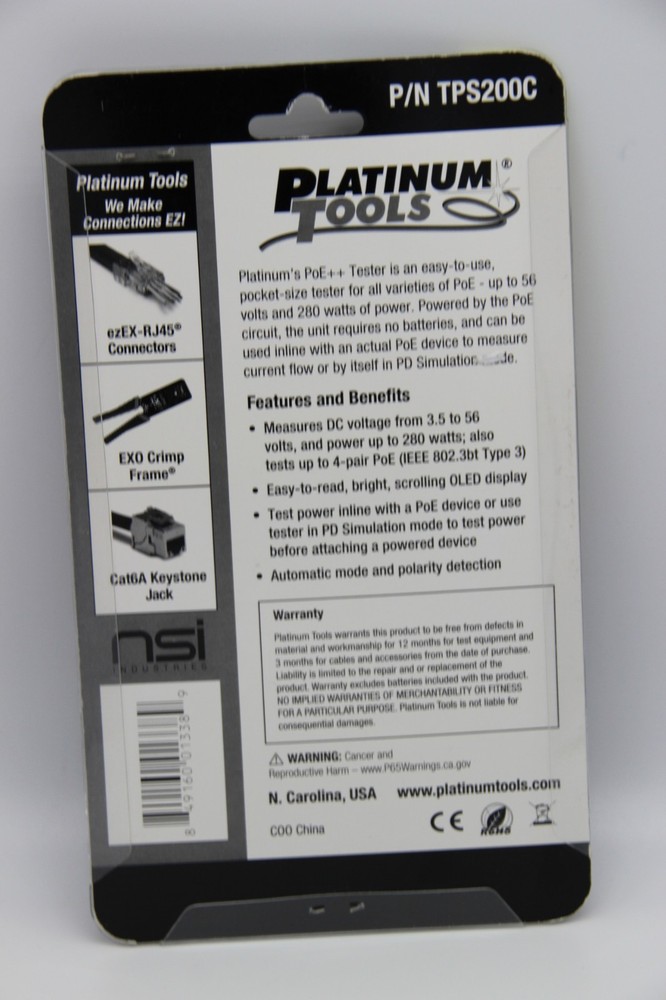 Platinum Tools TPS200C Pocket PoE++ Tester