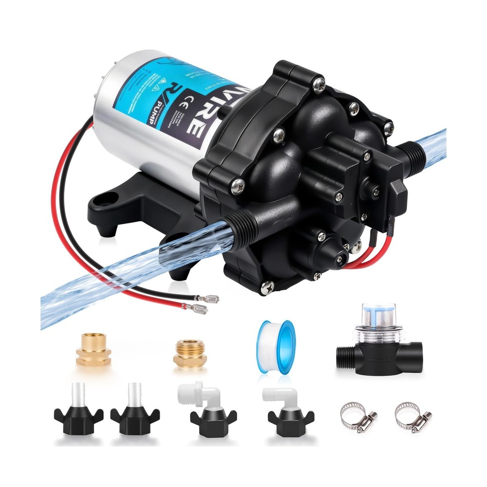 [Upgraded Version] 12V DC RV Fresh Water Pump, 7GPM 70PSI, Five Chamber Self-...