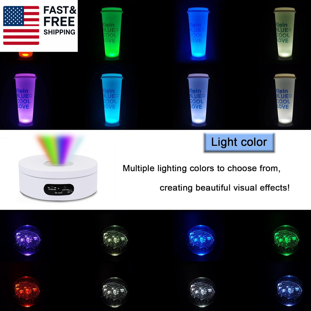 Rotating Display Stand, Spinning Display Stand with Colored Lights, Lighted LED