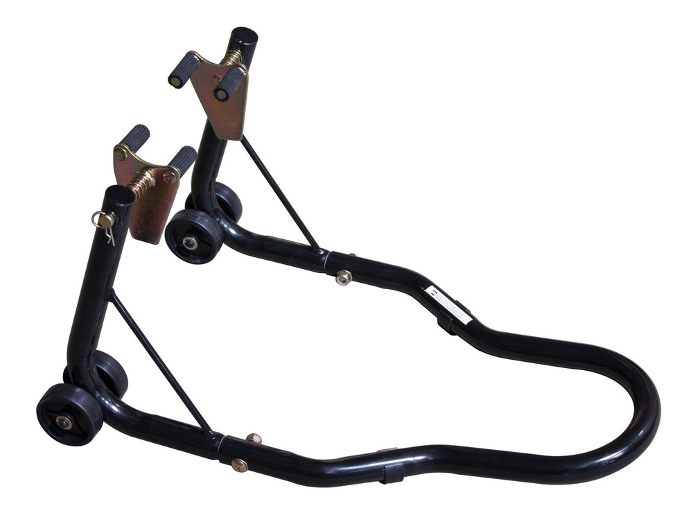 EXTRA HEAVY DUTY BLACK MOTORCYCLE FRONT & REAR PADDOCK STAND SET COMBO PACK
