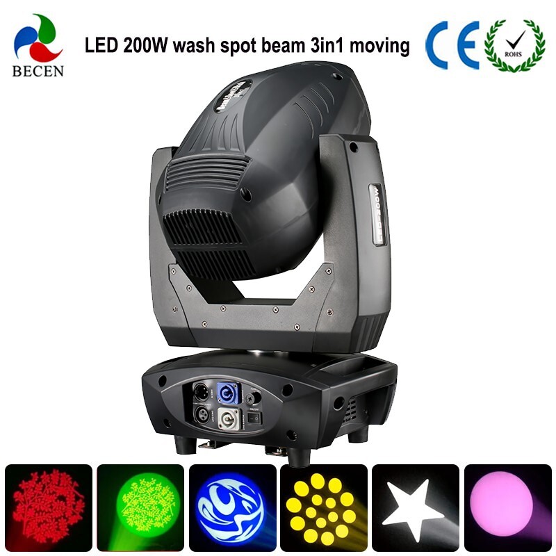 BECEN 4pcs 200W LED Moving Head Light 4 prisms Stage Gobo Beam Rianbow Effect