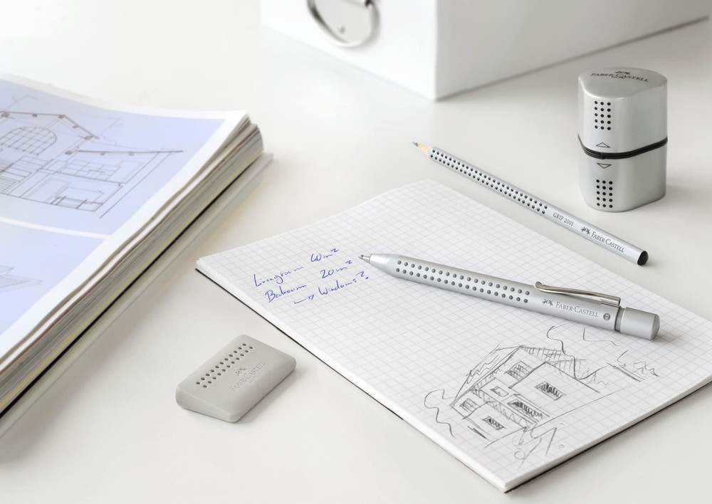 Faber-Catell Trio Sharpener Box Grip 2001 Silver pencil sharpener,