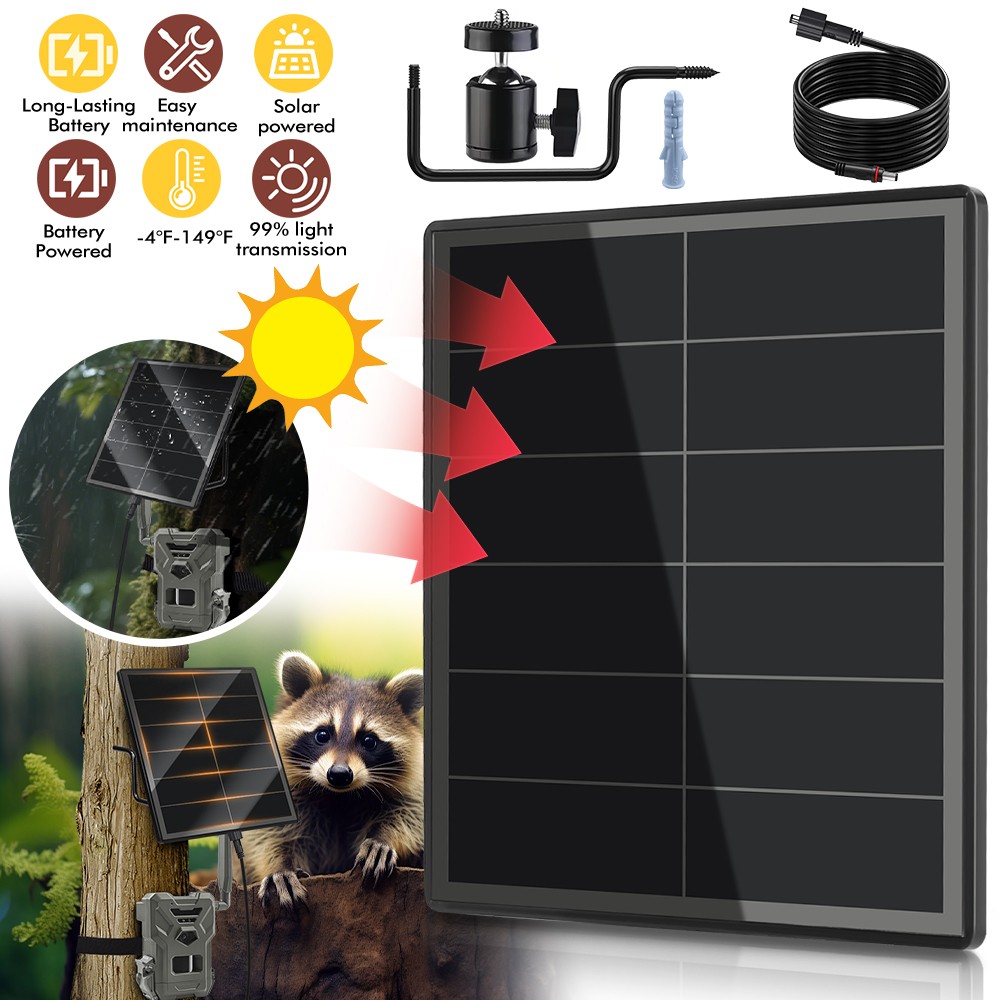 5W DC 12V Solar Panel Waterproof for Trail Camera Security Cam Battery Charger