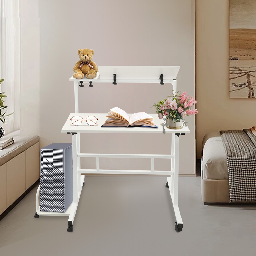 White Computer Desk, Multi Functional Foldable Desk, Adjustable Computer Table