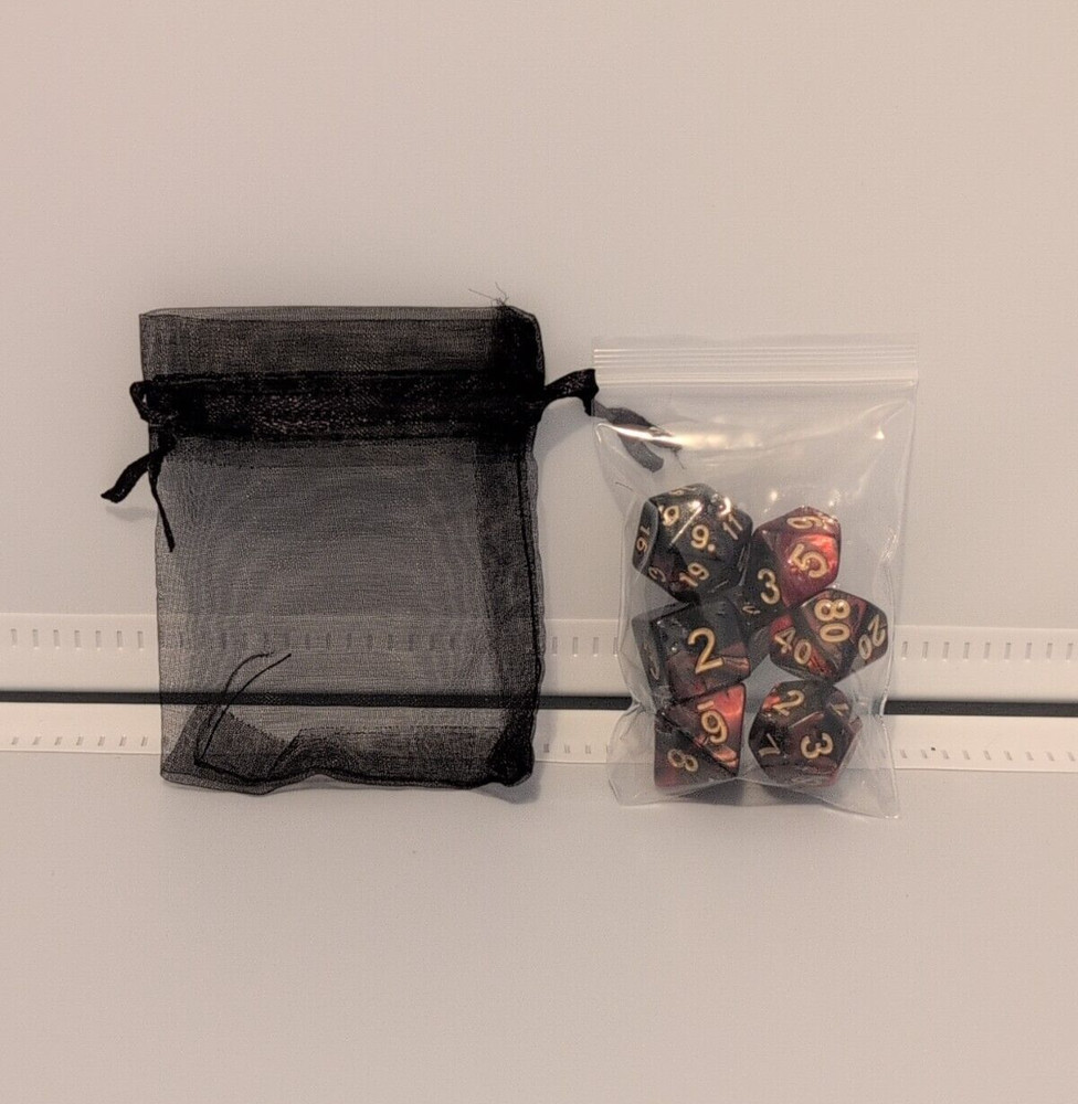 7 Red and Black Multifaced Dice