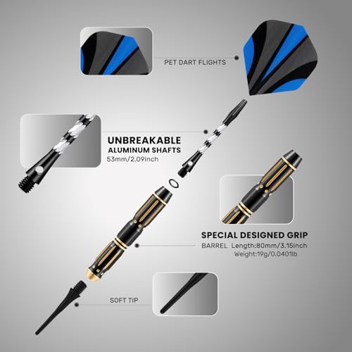 Soft Tip Darts – 3-Piece Set for Electronic 19g Soft Needle | Red/Black