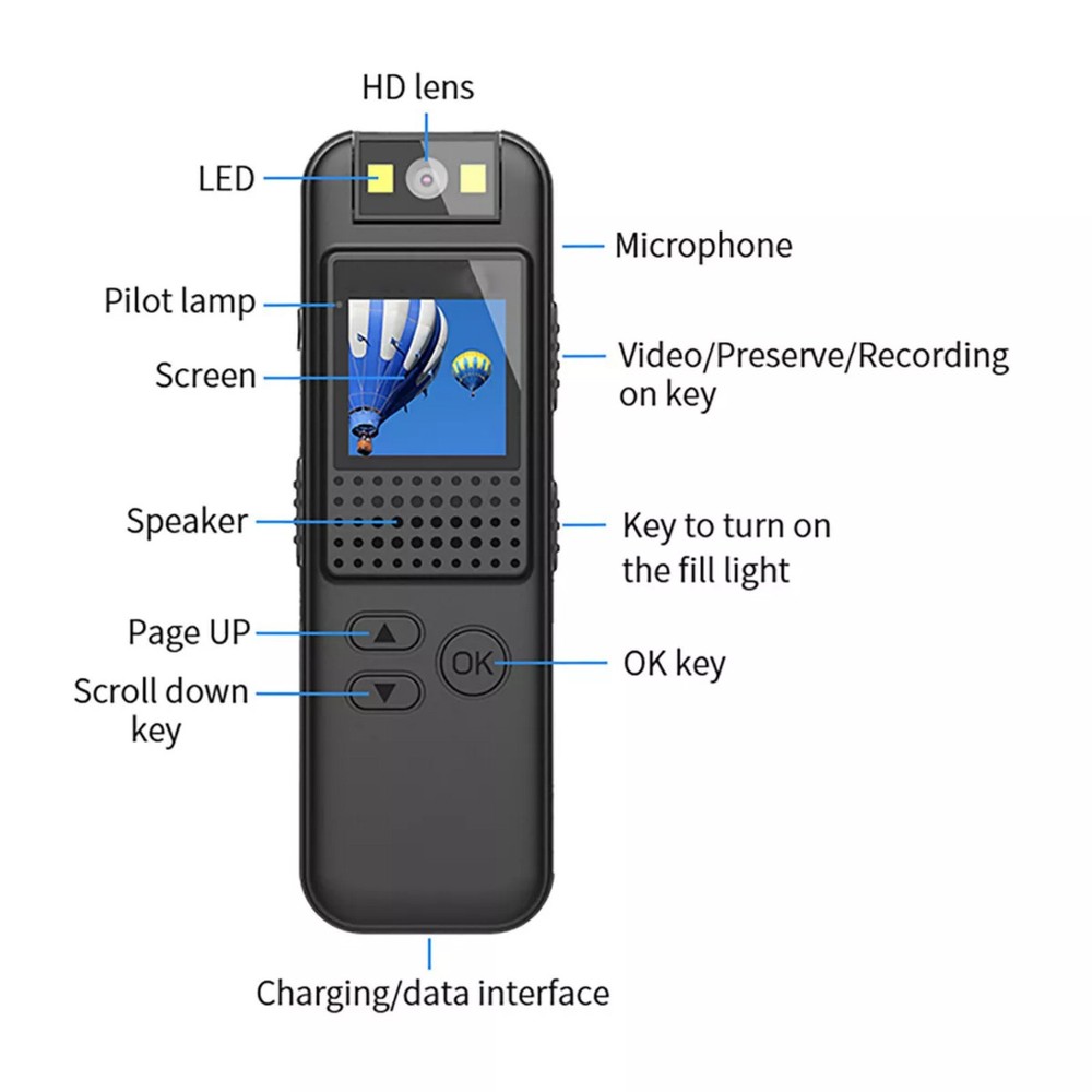 1080P HD Camera W/Motion Detective Function 0.9" LCD Screen 3-4H Duration