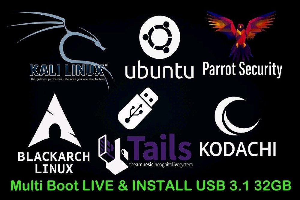 Linux Multi Boot Live & Install USB Kali Parrot Ubuntu BlackArch Tails Kodachi