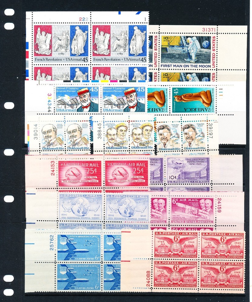 13 Different Airmail Plate Blocks, All MNH