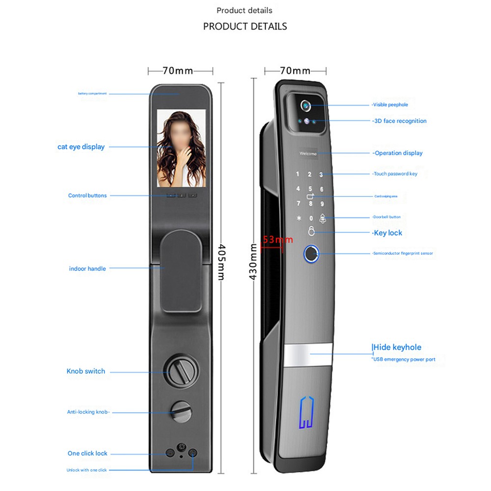 Smart Door Lock,3D Face Recognition Camera FingerPrint Password Security Lockg
