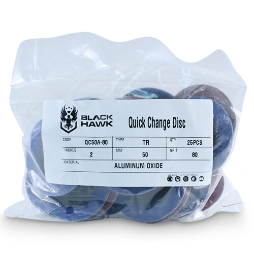 50 Pack - 2" 80 Grit A/O Quick Change Sanding Disc Black Hawk, Type R Roloc