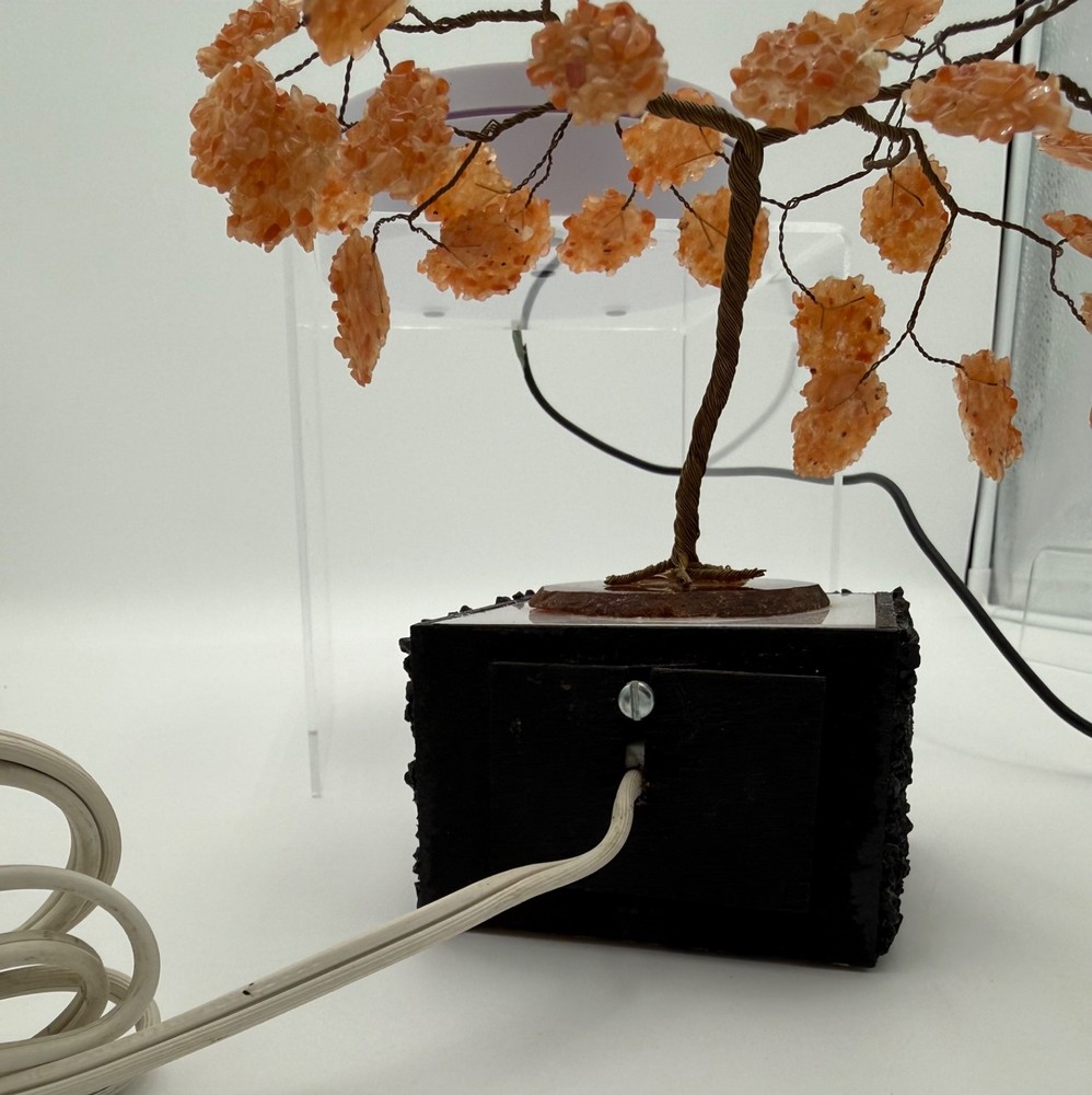 7" Peach Crystal Quartz Stone Bonsai Tree Night Light