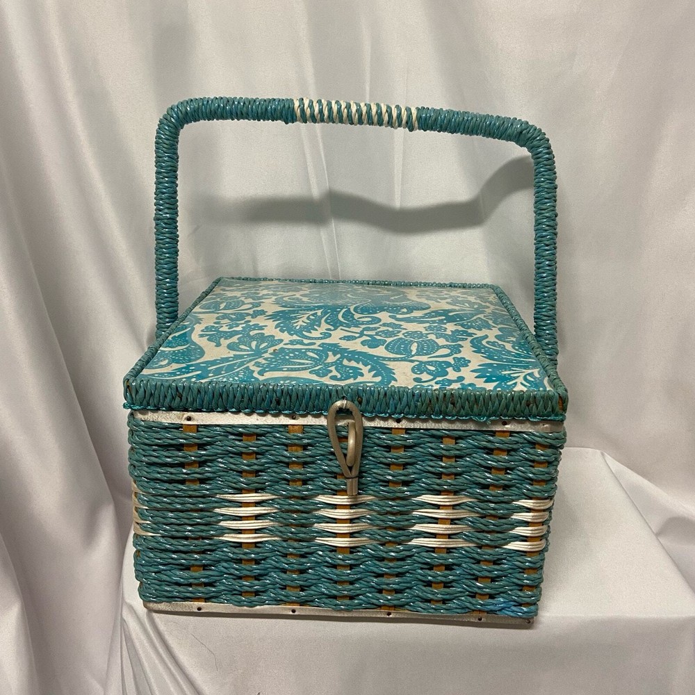 Vintage Dritz Wicker Wood Sewing Basket w/Handle