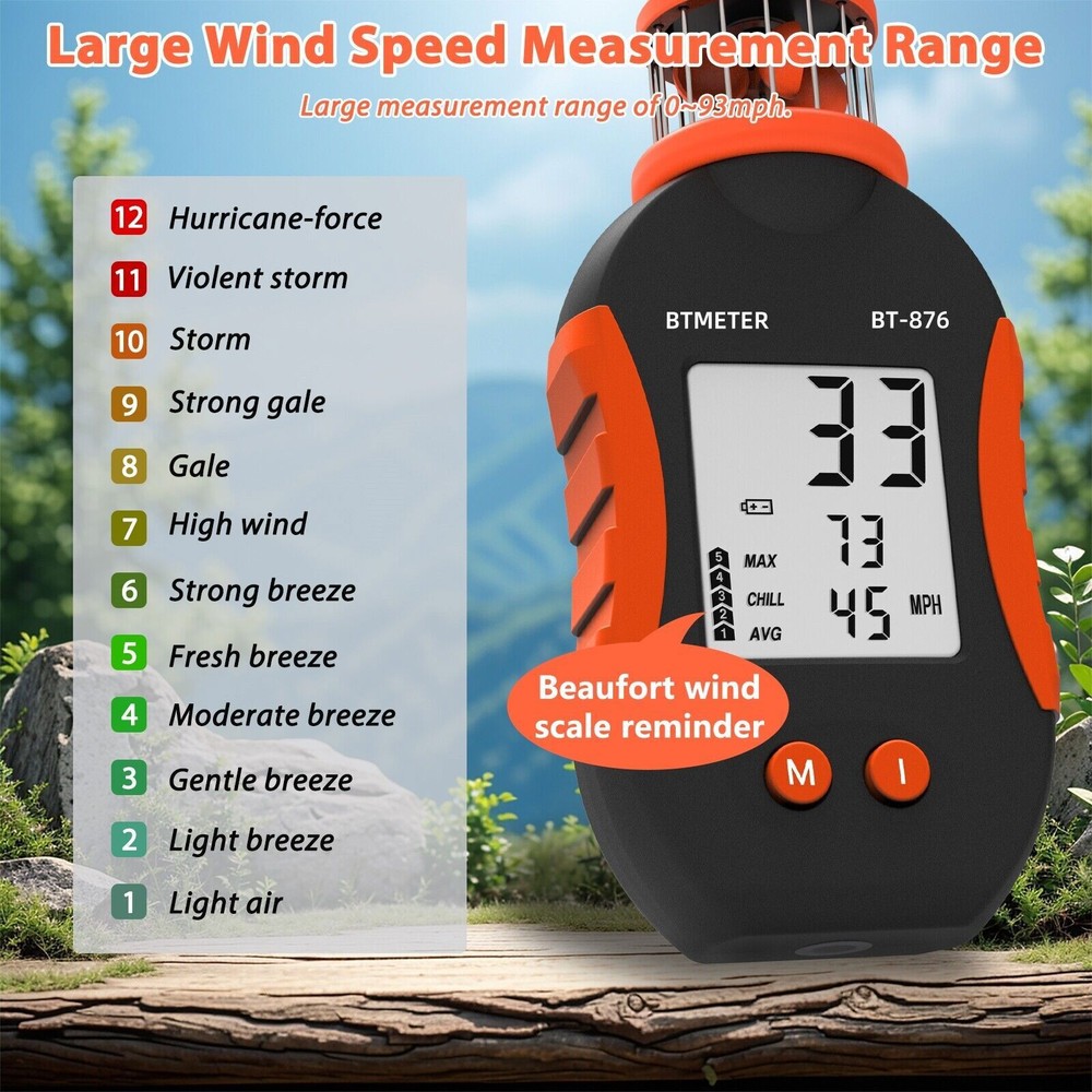 Wind Cup Anemometer Handheld Digital Wind Meter Air Speed 42m/s