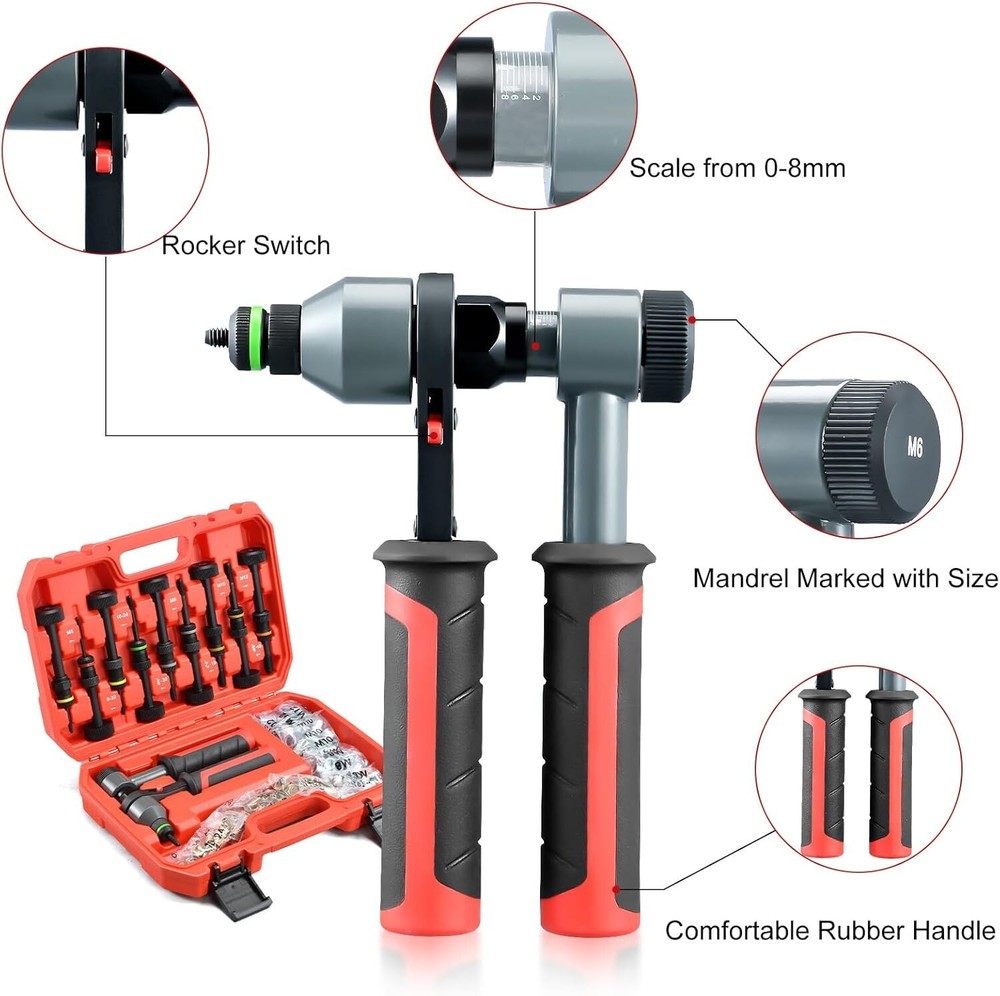 Rivet Nut Tool Kit, Nutsert Gun Kit, Upgraded Rivnut Tool 100 Pcs Rivnuts