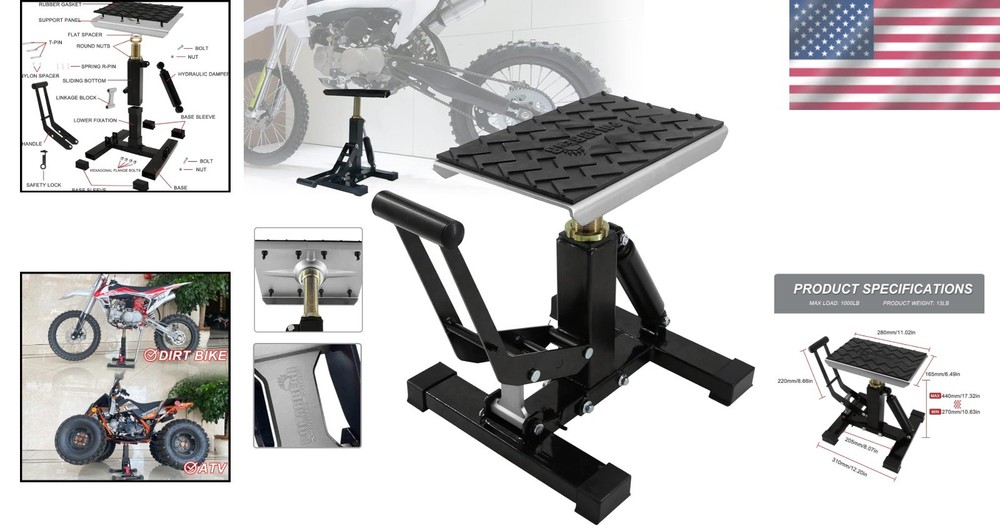 Versatile Hydraulic Jack for Dirt Bikes & ATVs - 1200Lbs Load Capacity Silver