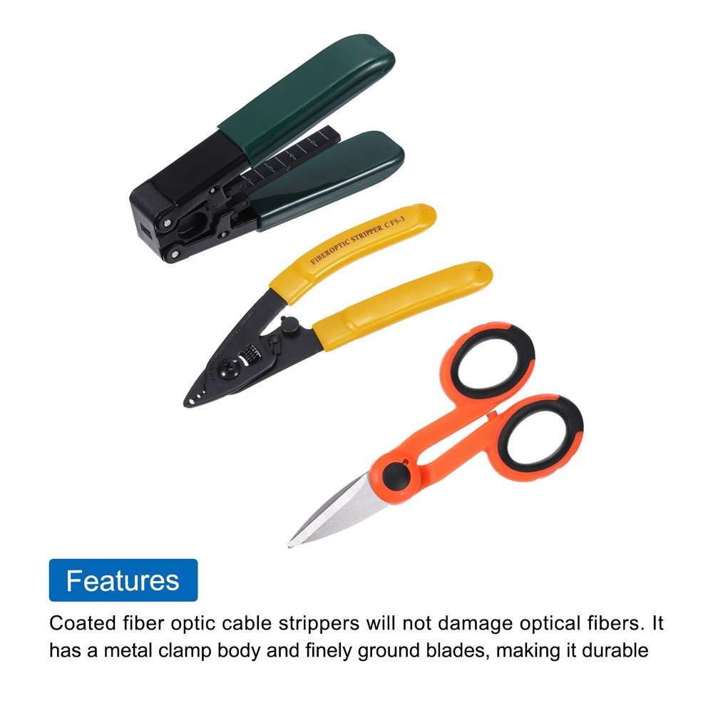 Optical Fiber Tool with Non-metallic Stripper, Three Hole Stripper, Scissors