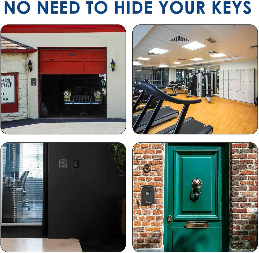 Key Lock Box, Wall Mount 4 Digits Combination Lockbox Outside, Waterproof Outdoo