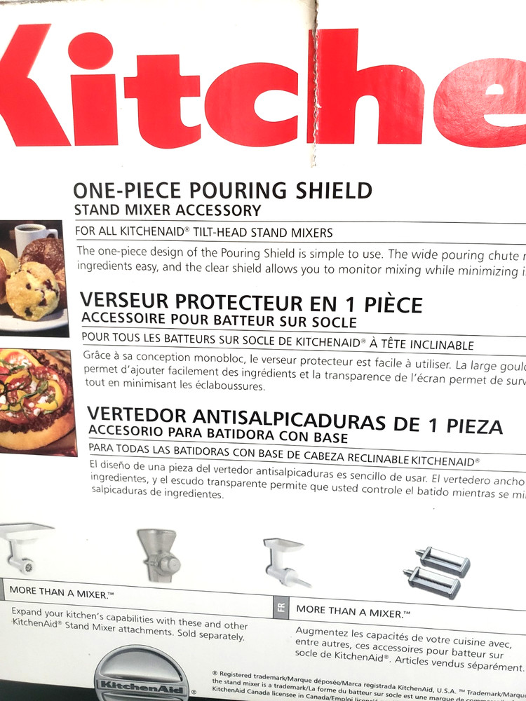KITCHEN AID One Piece Pouring Shield Stand Mixer Accessory KN1PS Original Box