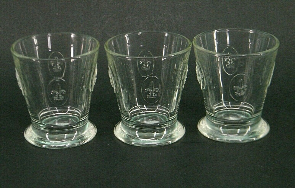 3 LA ROCHERE FLEUR De LiS 4" FOOTED 8.5oz DOUBLE OLD FASHiONED ROCKS GLASSES