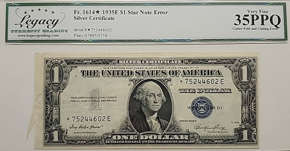 STAR EXTRA PIECE GUTTER FOLD $ CUTTING ERROR 1935E 1$ LEGACY35 4602E