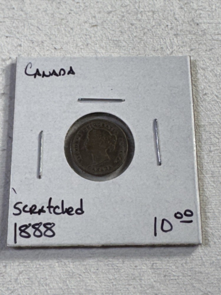 1888 Canada 5 Cents Small Silver Coin Scratched
