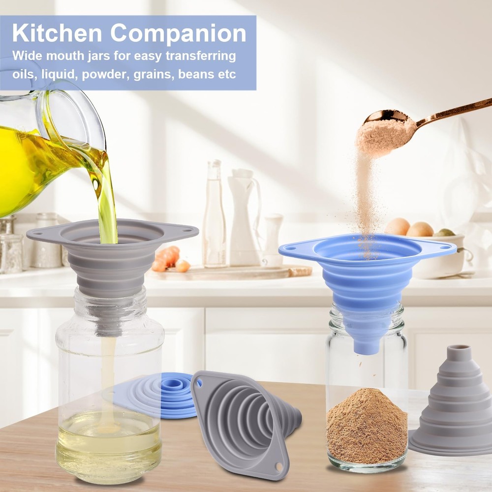 Kitchen Funnel Set 3 Pack, Collapsible Silicone Funnel for Kitchen Use Filling