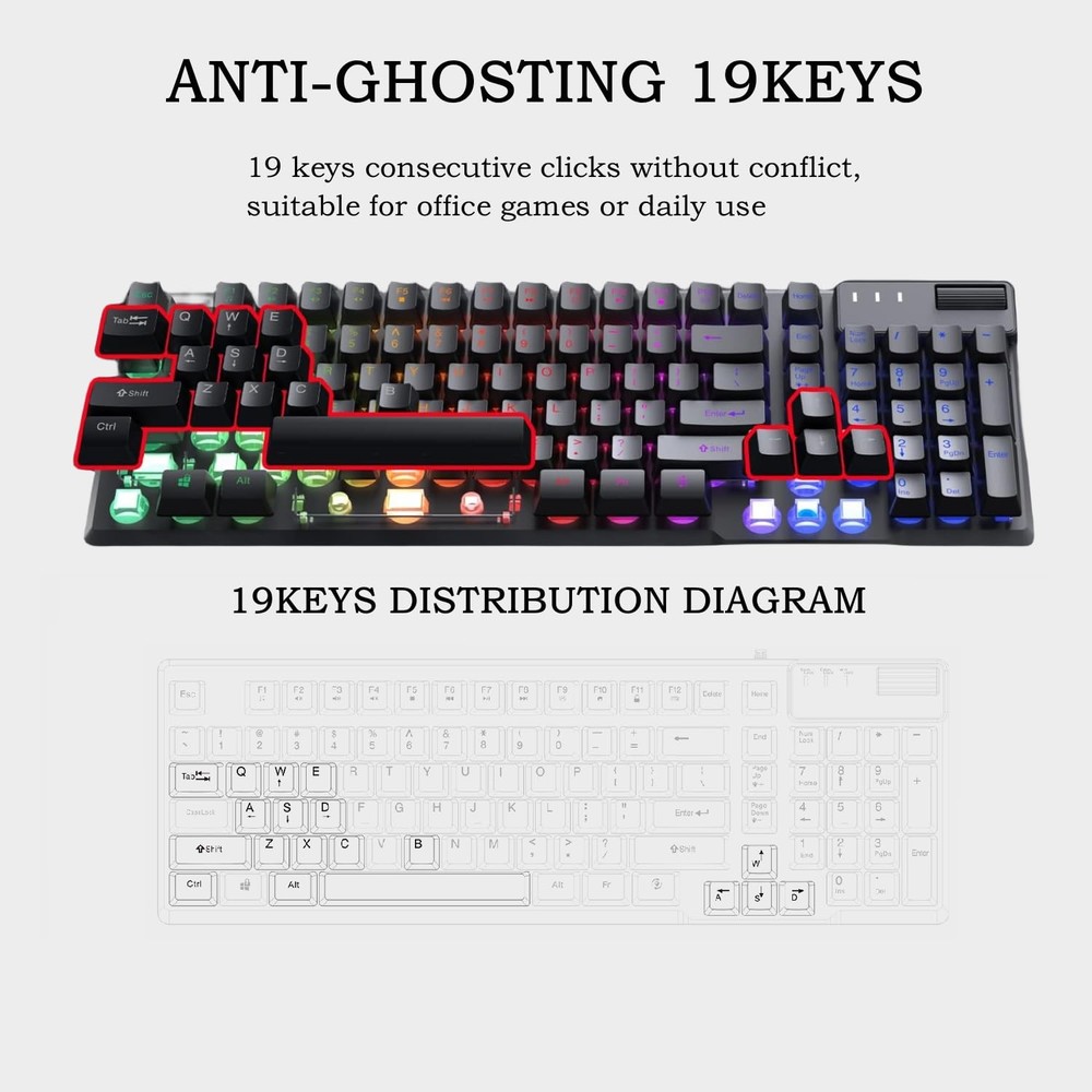 AF981 Wired 99Keys Computer Keyboard, Quite Brown Mechanical Feeling Membrane Ga