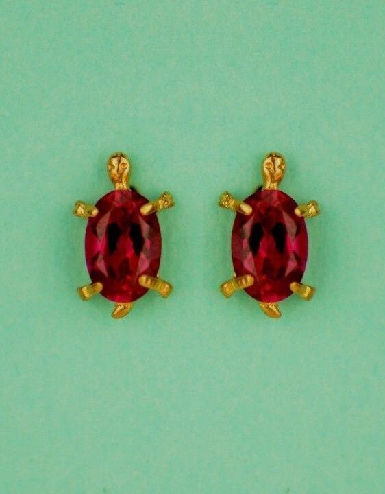 14k Yellow Gold Turtle Birthstone Stud Earring