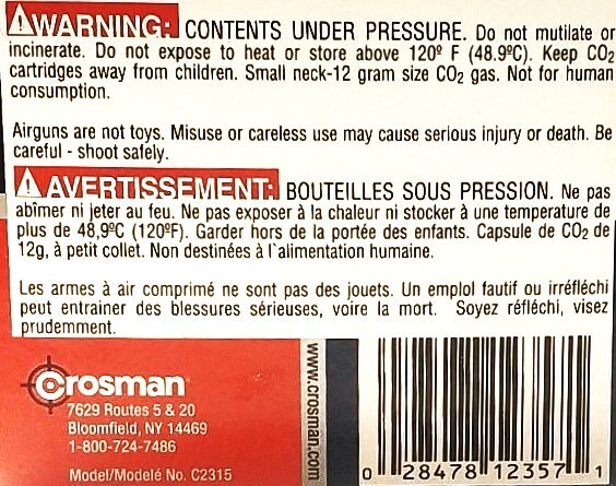 Crosman CO2 12 Gram Small-Neck 28 Cartridges