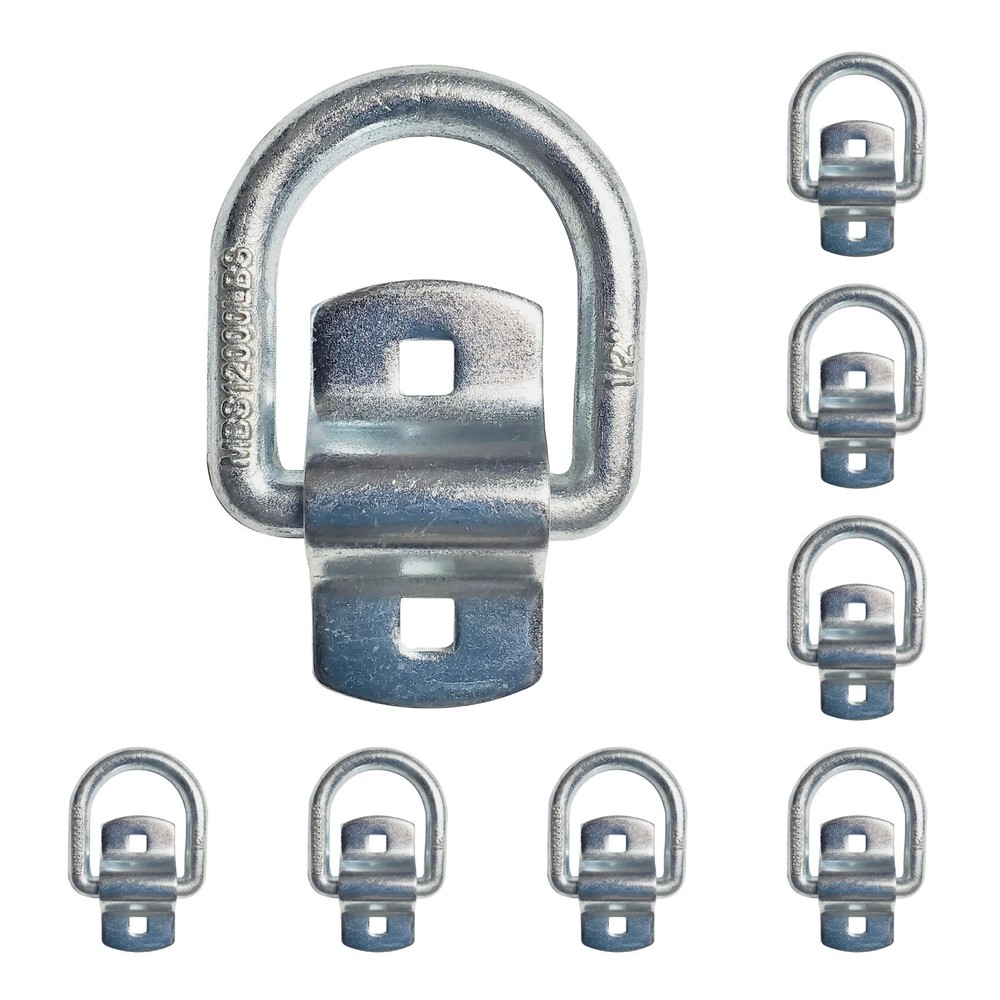 8 Pack Heavy Duty Flatbed Truck 1/2" Bolt-On D Ring w/Mounting Bracket 12000 Lbs