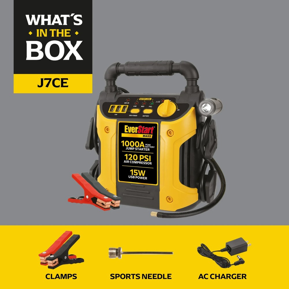 Portable Jump Starter Compressor Power Pack w/ Car Battery Jumper Box 3 USB BOX