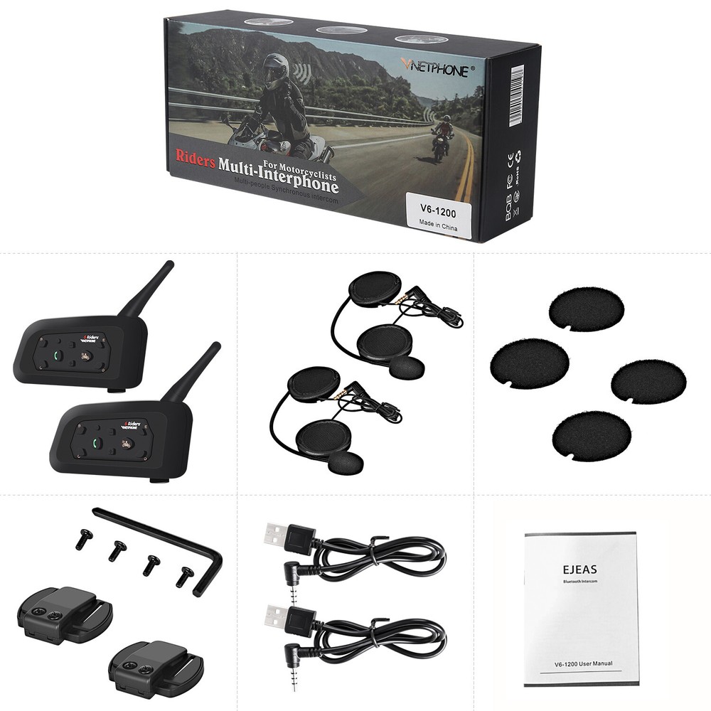 2X Bluetooth Motorcycle Helmet Intercom Interphone Headset Intercomunicador V6