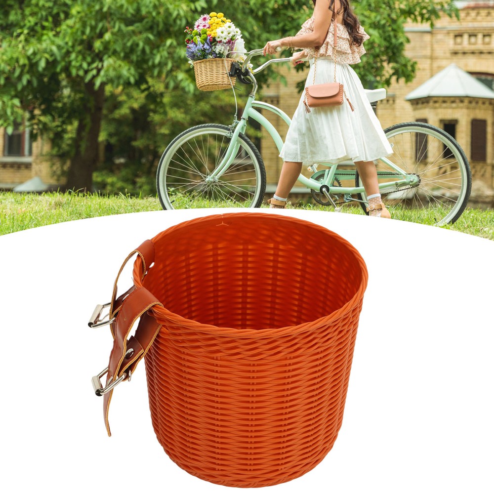 (Coffee)Front Handlebar Basket Multipurpose Simulation Wicker Round CH