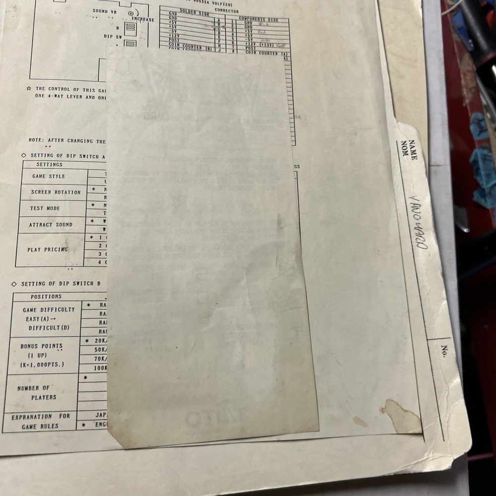 Volfied Taito Instructions Dip Setting arcade video game owners manual